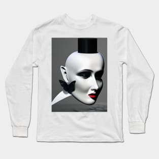 Surrealism abstract face sculpture woman red lips Long Sleeve T-Shirt